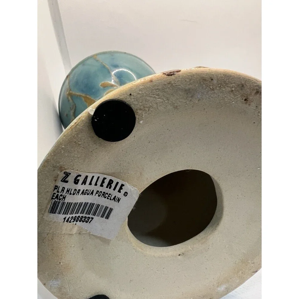 2 Raku Candle Holder Z Gallerie Pillar Taper  Turquoise Blue teal brown 8